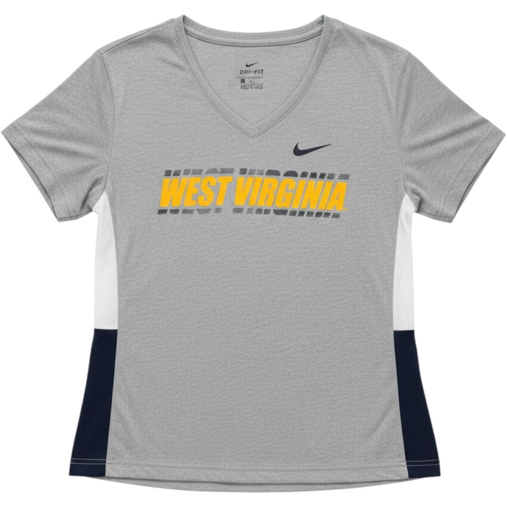 Nike West Virginia Mountaineers Dri-FIT V-Neck Training Shirt Grey Womens Small